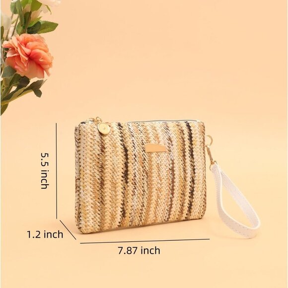 5.5 x 7.8 Inch Lightweight Straw Clutch Bag - Secure Zipper for Essentials - Picture 6 of 6